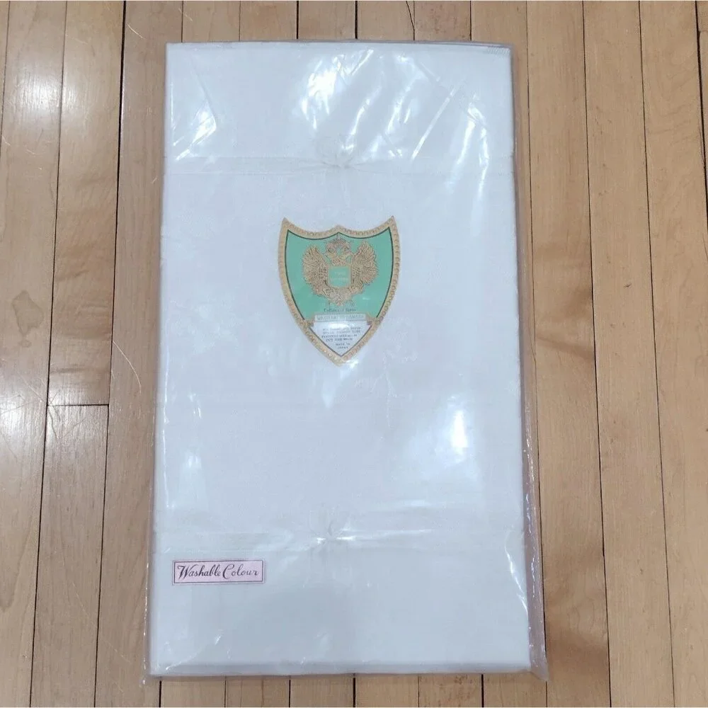 Vintage NOS Two Ply Yarn Warranted Damask Tablecloth Desert Rose 58 X 88 White